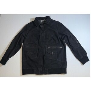 Denim 24/7 Womens 14W Black Utility Bomber Jacket Zip Up Cotton Stretch Faded